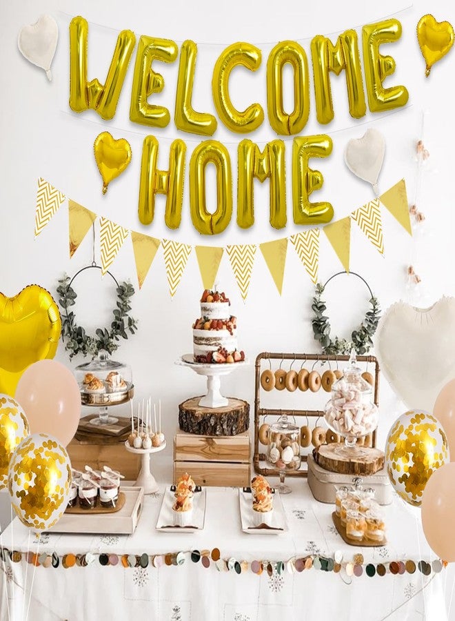 TONIFUL Welcome Home Decorations,16 Inch Gold Welcome Home Foil Balloon Banner Gold Cream White Balloons Pennant Flag Bunting for Homecoming Party House Warming Party Family Gathering Supplies - Image 5